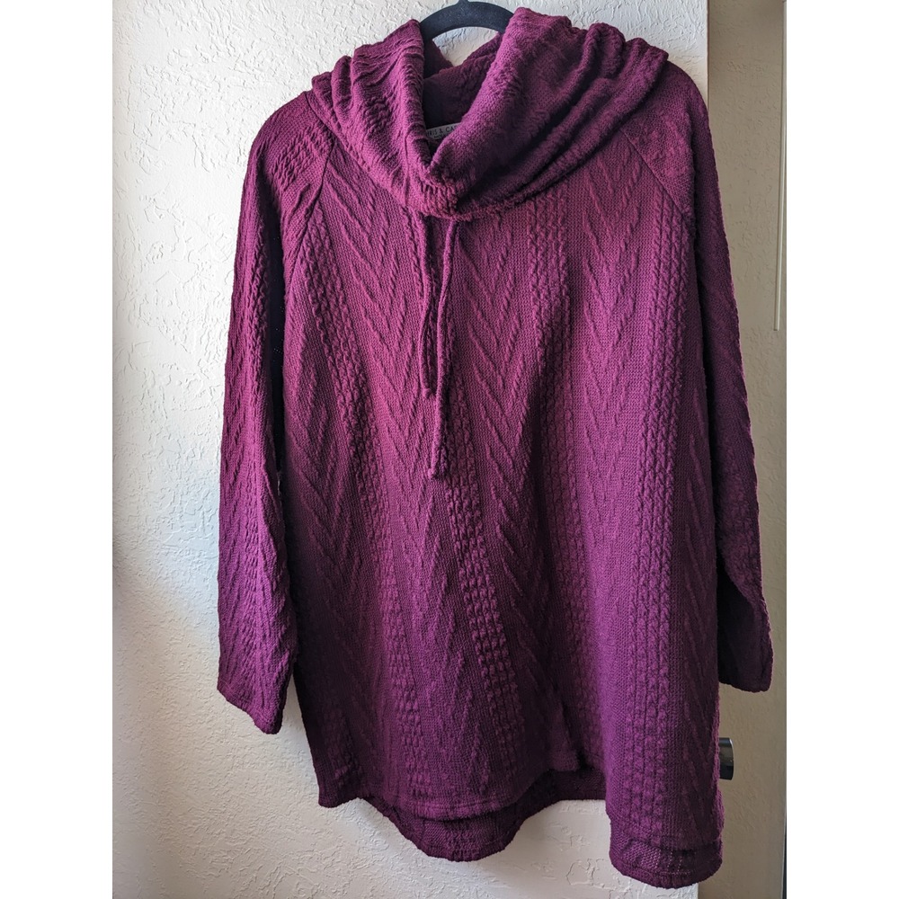 Chris & Carol Magenta Cowl Neck Cable Knit Sweater Top Long Sleeve L Made in USA